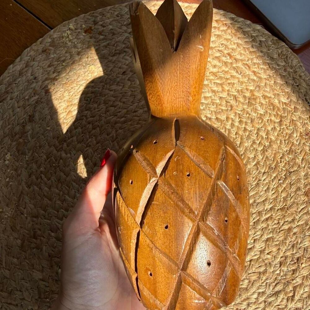 Vintage Hand-Carved Wooden Pineapple Figurine